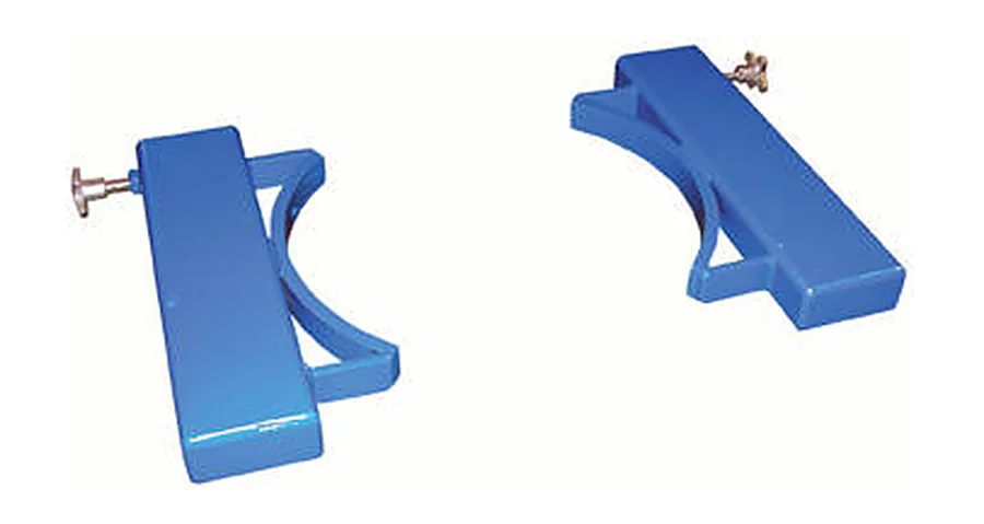Pair of blue drum grippers with thumb screw clamps
