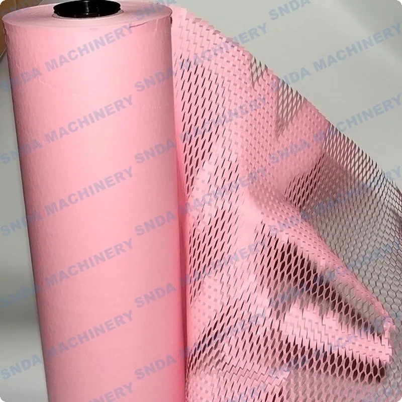 Roll of kraft honeycomb paper being pulled to expand into cushioning