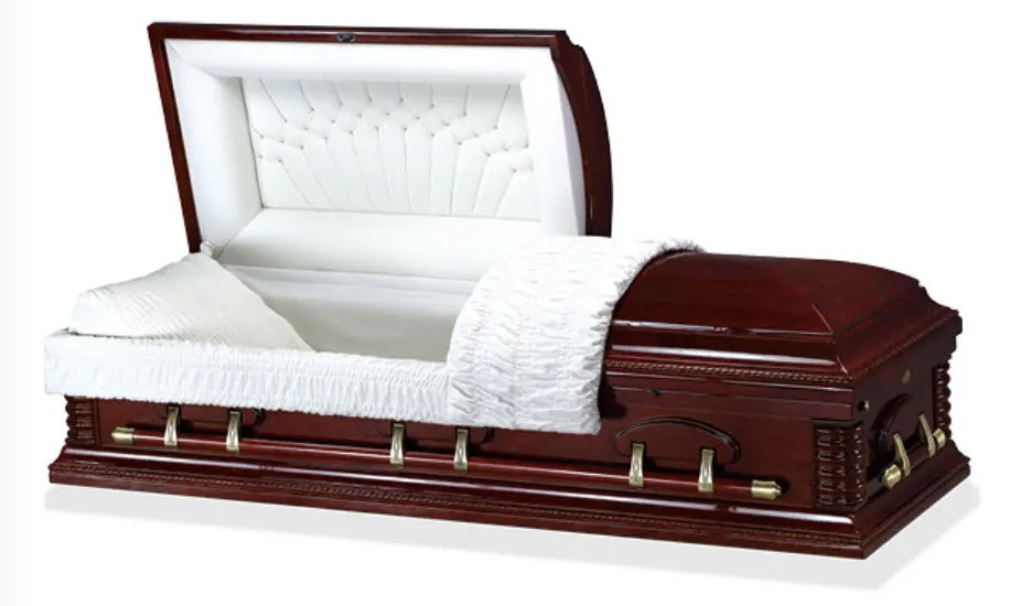 Solid Alder Wooden Caskets High Gloss Sangria Finishing Large Inner Space view 1