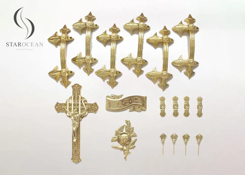 Gold Coffin Ornaments Handles 120kg Lifting Weight P9001set view 1