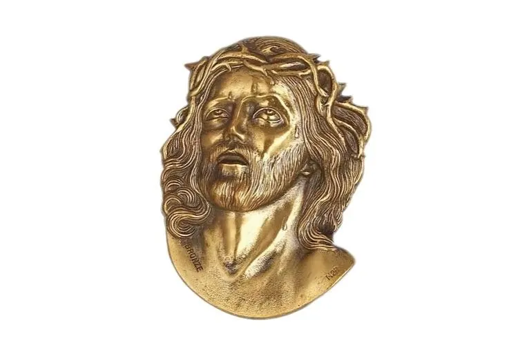 Jesus Portrait Personalized Grave Decorations , Grave Headstone Decorations Painted Brass view 1