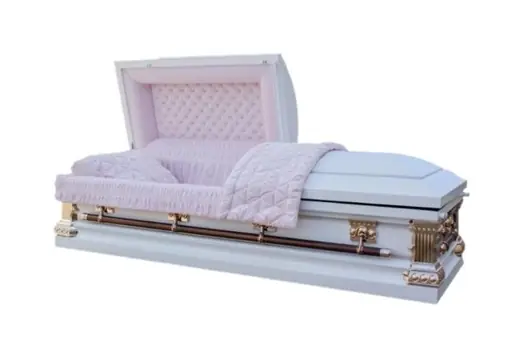 White Shaded Silver Rose Copper Casket, Pink Velvet Interior and Square Corner MC03