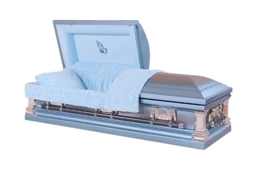 18 Gauge Stainless Steel Metal Casket in Natural Brushed Highland Blue Finish MC06