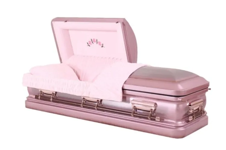 Pink Velvet Metal Coffin Urn Shaped 18 Gauge Steel, Natural Brushed Light MC10 view 1