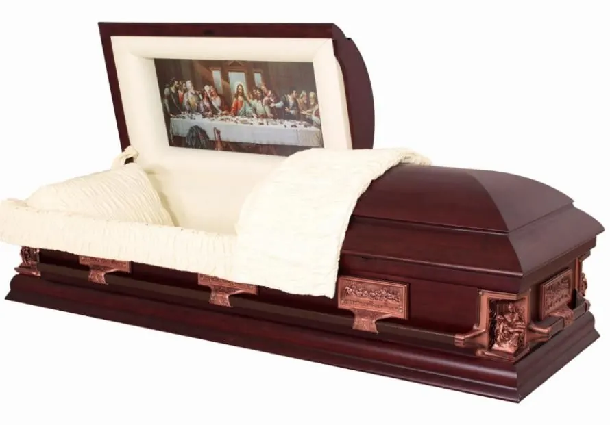 Last Supper Pattern Wooden Caskets SWC06 in Poplar Materail and Velvet Interior view 1