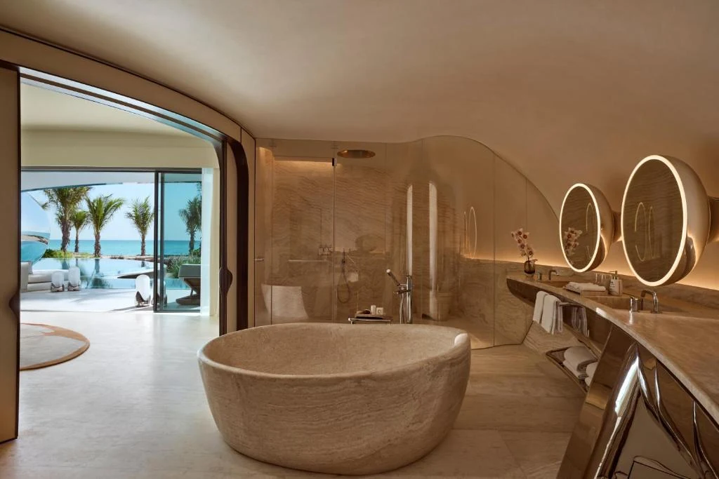 Bathroom bathtub and vanity installation on a completed project