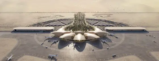Red Sea International Airport terminal aerial view where Songdom supplied washroom mirror cabinets