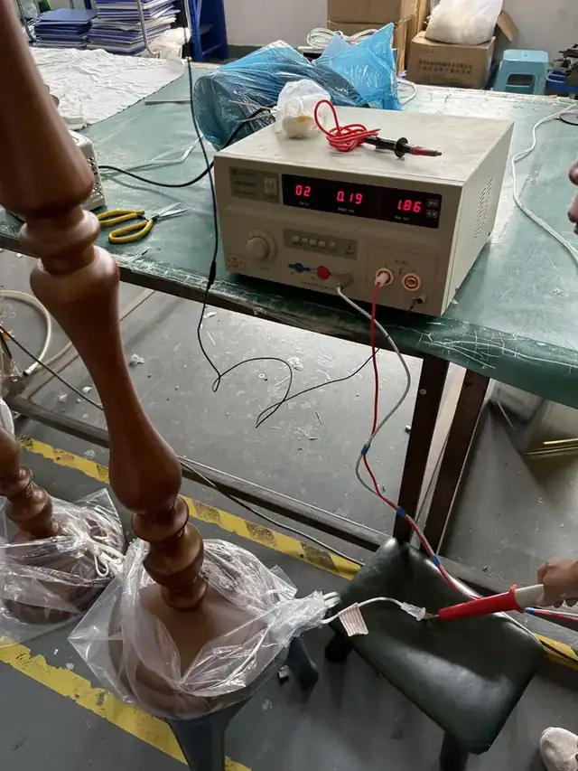 Safety testing of the Hotel Indigo floor lamp at the factory