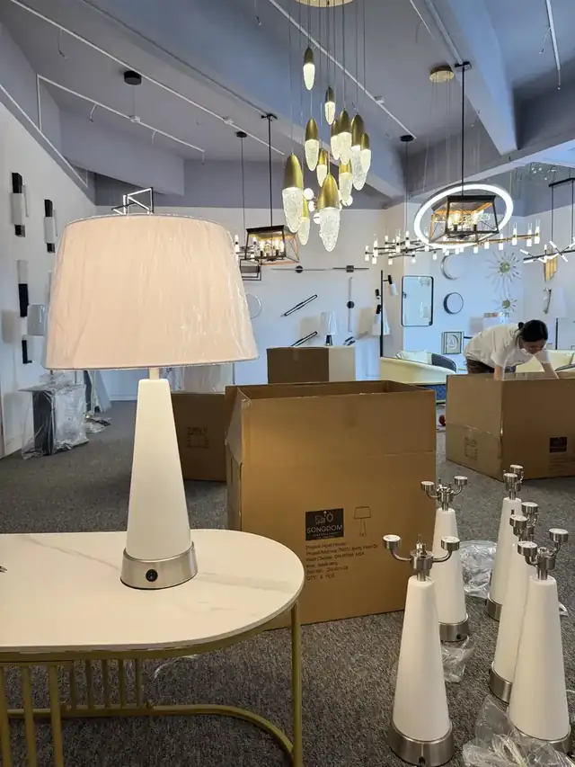 Custom hospitality table lamp for the Hyatt project prepared for pre-shipment