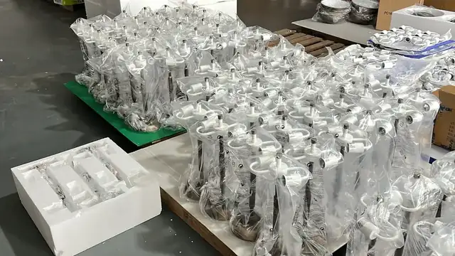 Row of table lamp bases for Hotel Indigo lined up for inspection