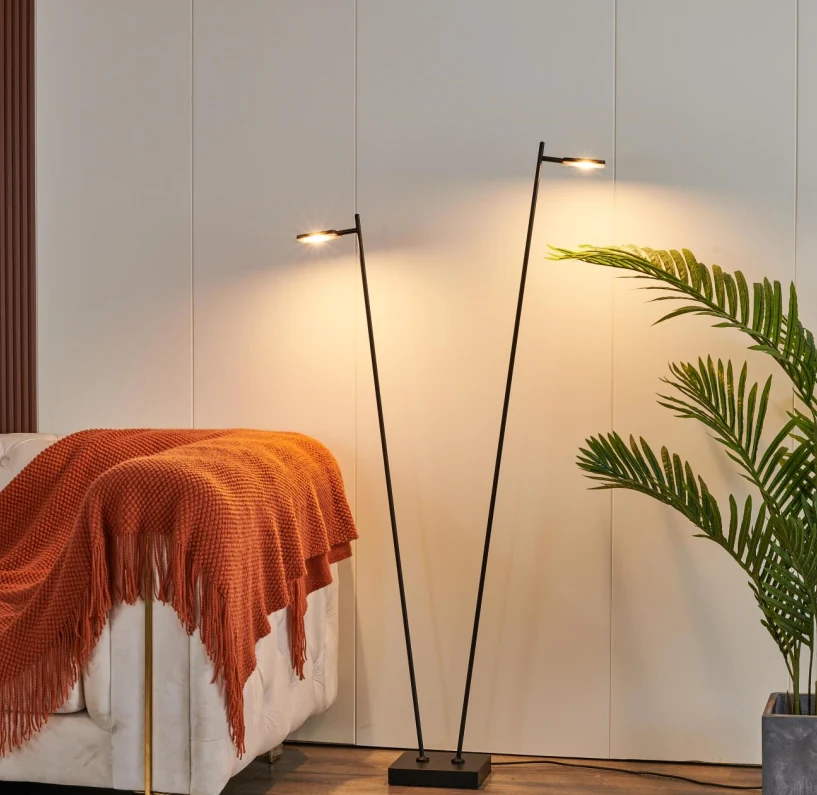SL2312-2C floor lights beside a bed in matt black
