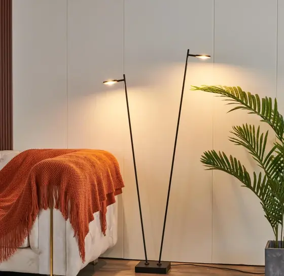 SL2312-2C floor lights beside a bed in matt black