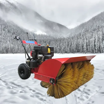 Hydrostatic snow sweeper side view with snow wheels and universal wheels