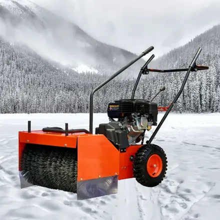 6.5HP snow sweeper side view with 13 inch snow wheels