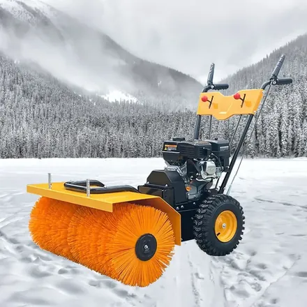 6.5HP snow sweeper front view showing the 80cm sweeping brush