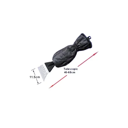 Car ice scraper shown extended with the glove fitted