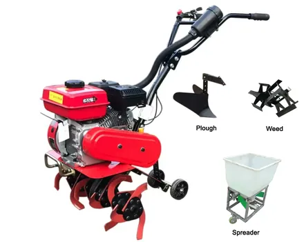 Mini tiller shown from the handlebar side with adjustable armrest