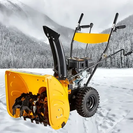 22 inch 6.5HP mini snow blower showing chute and auger intake