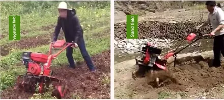 Operator working the RC flail mower by radio control in the field