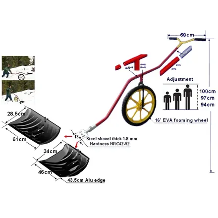 SB2005-A wheeled snow shovel full length view with steel handle