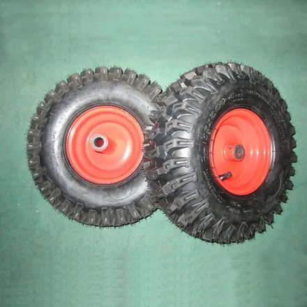 Snow blower wheel and tyre close up