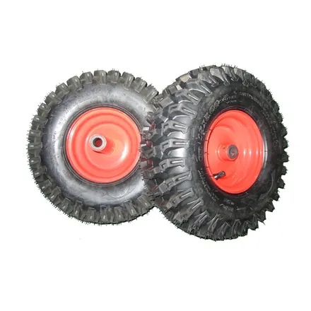 Snow blower tyre and retaining pin shown together
