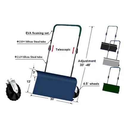SB2001-A wheeled snow shovel with wide PP head and steel handle