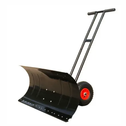Wheeled snow shovel rear view showing wheel mounting