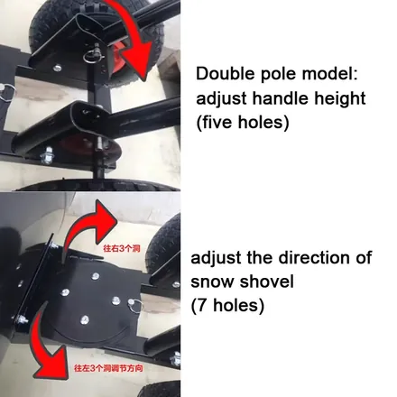Wheeled snow shovel pole and grip detail