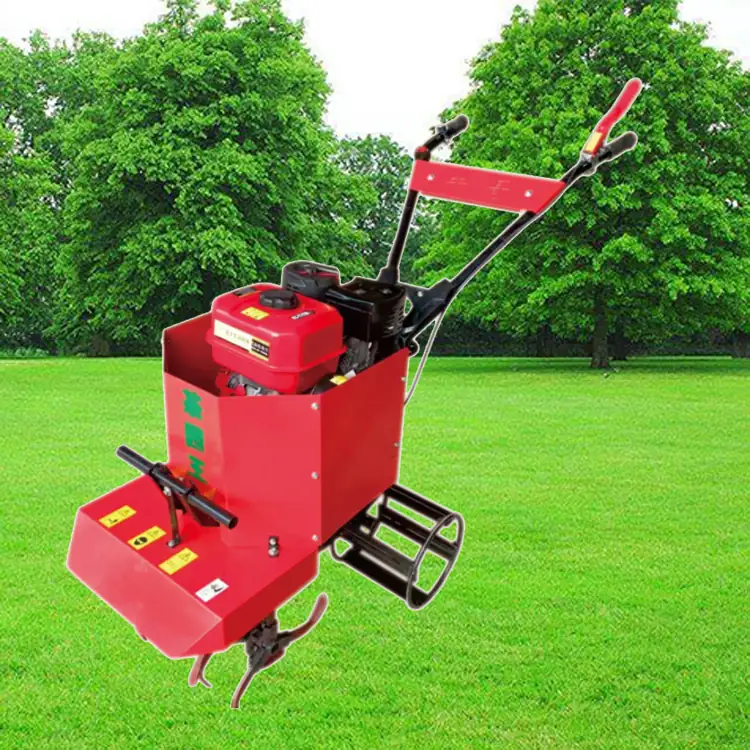 Mini cultivator shown from the side with handlebars and narrow rotor