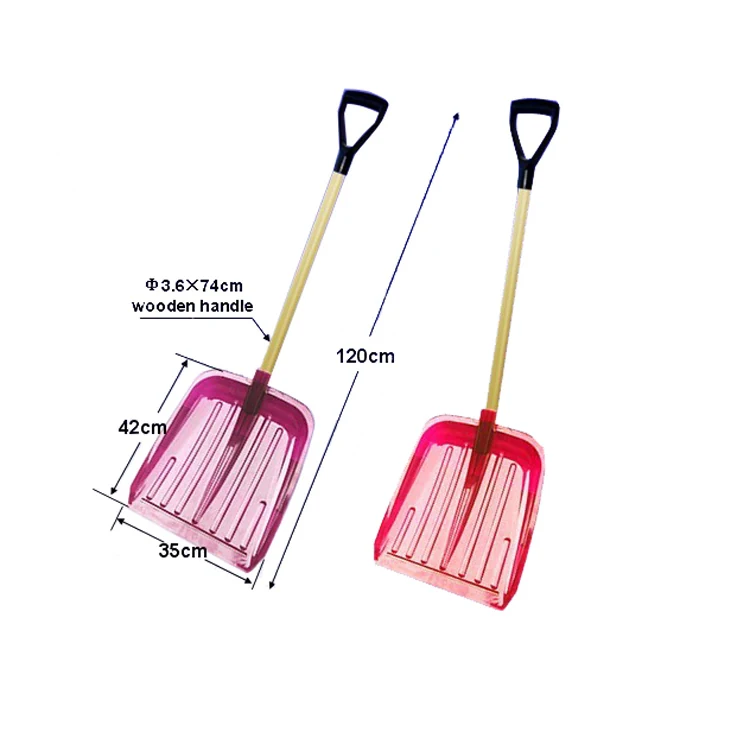 Plastic snow shovel with wooden handle SB2006-C full length view