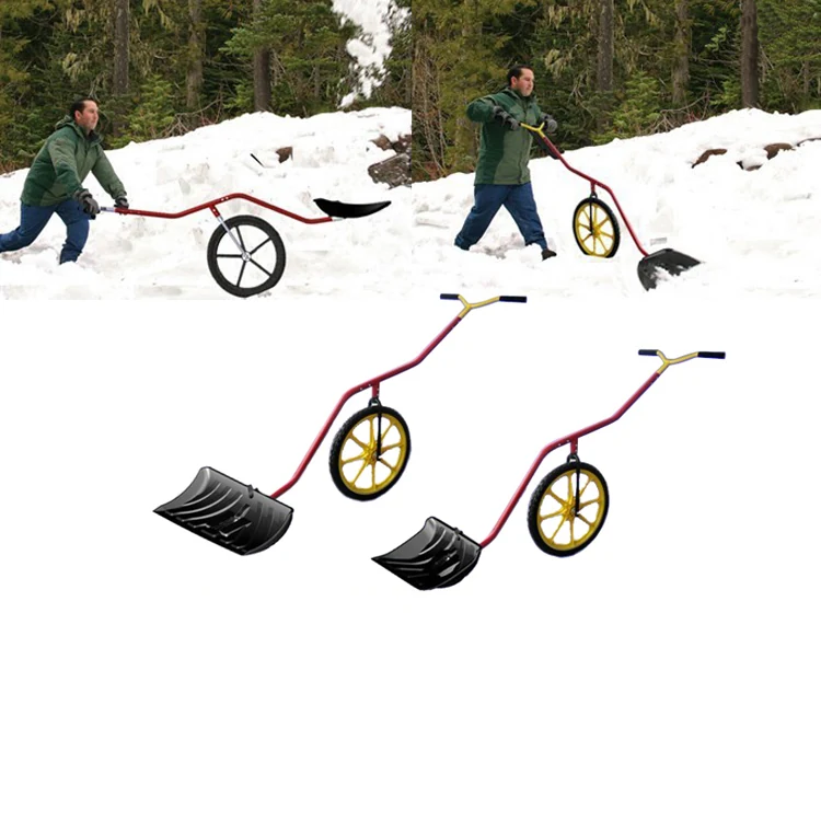 Single wheel snow shovel SB2005-A side view showing wheel behind the blade