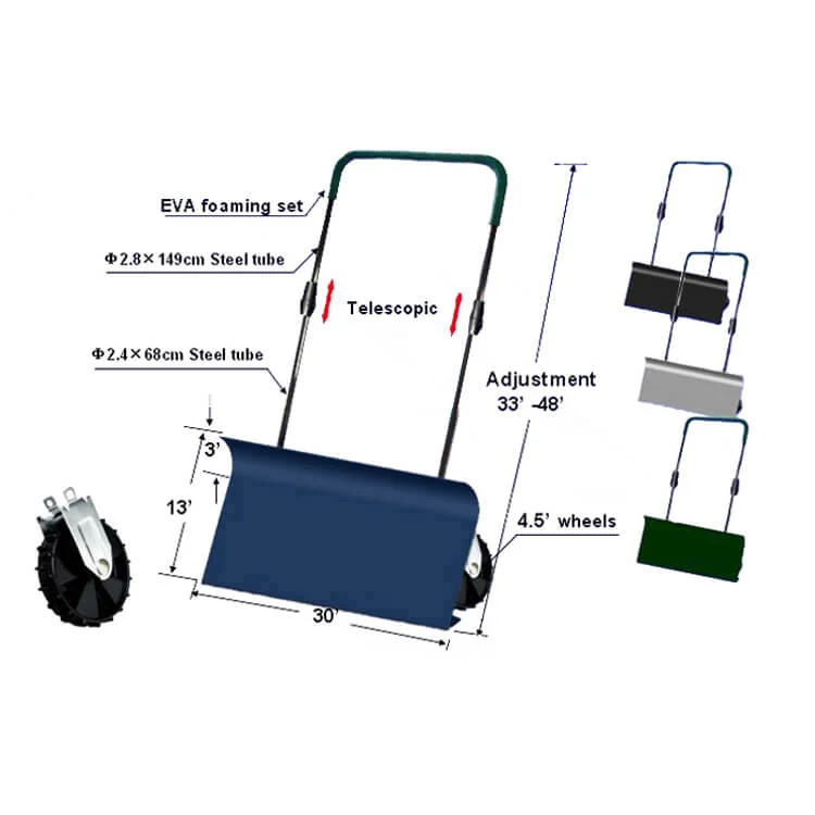 SB2001-A wheeled snow shovel with wide PP head and steel handle