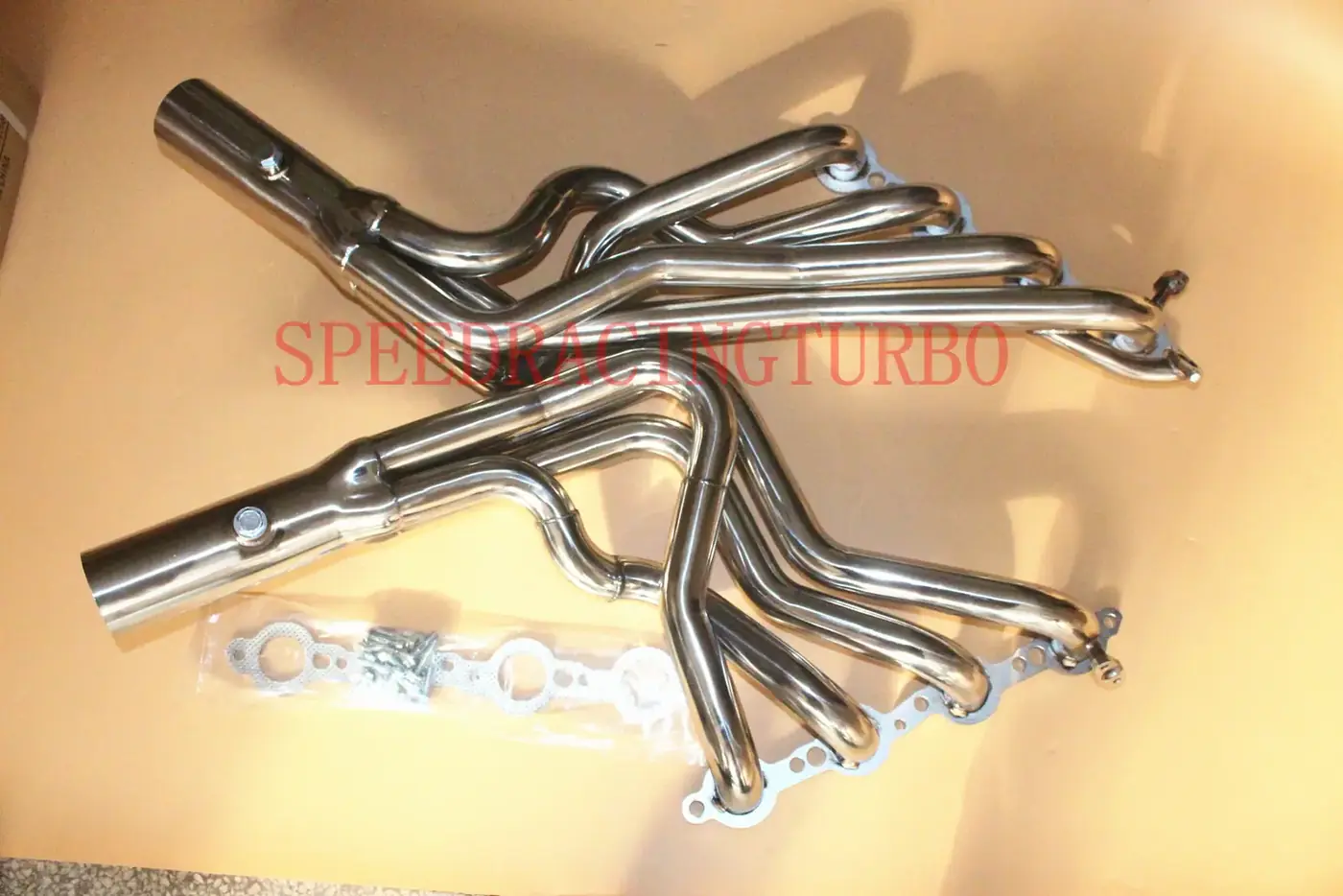 Mirror polished 3 inch exhaust header for 1998-2002 Camaro Z28 with CNC machined flanges and O2 sensor inserts