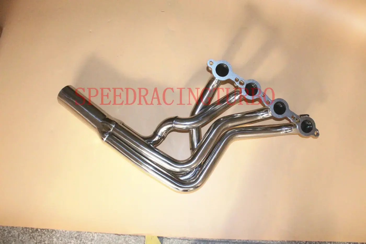 Top view of the header system showing routing and flange alignment