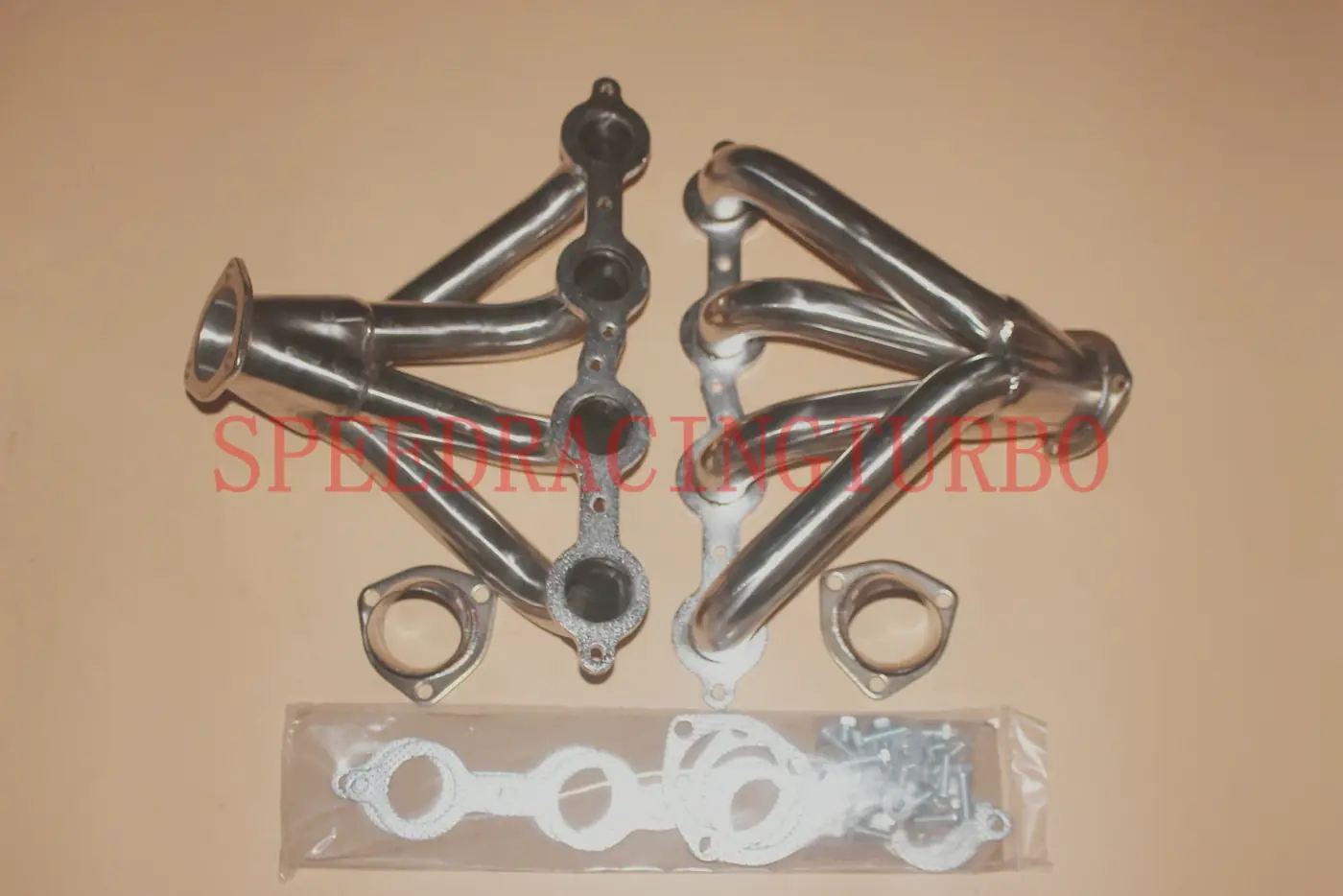 Close-up of machined 3/8 inch header flanges and TIG welded collector on LS engine headers