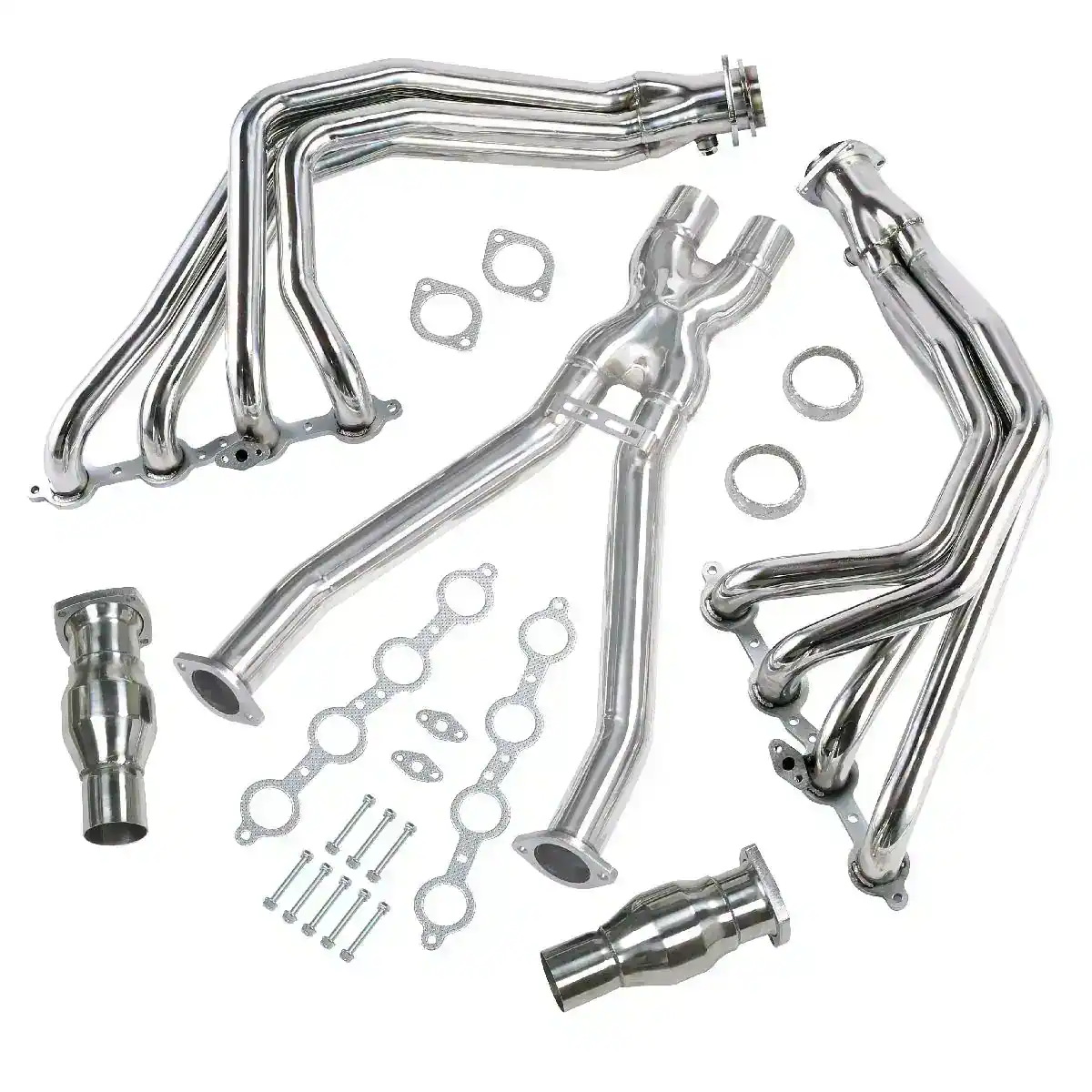 Mirror polished stainless steel exhaust header kit for 1997-2004 Corvette C5 with 1-7/8 inch primaries and 3 inch collector