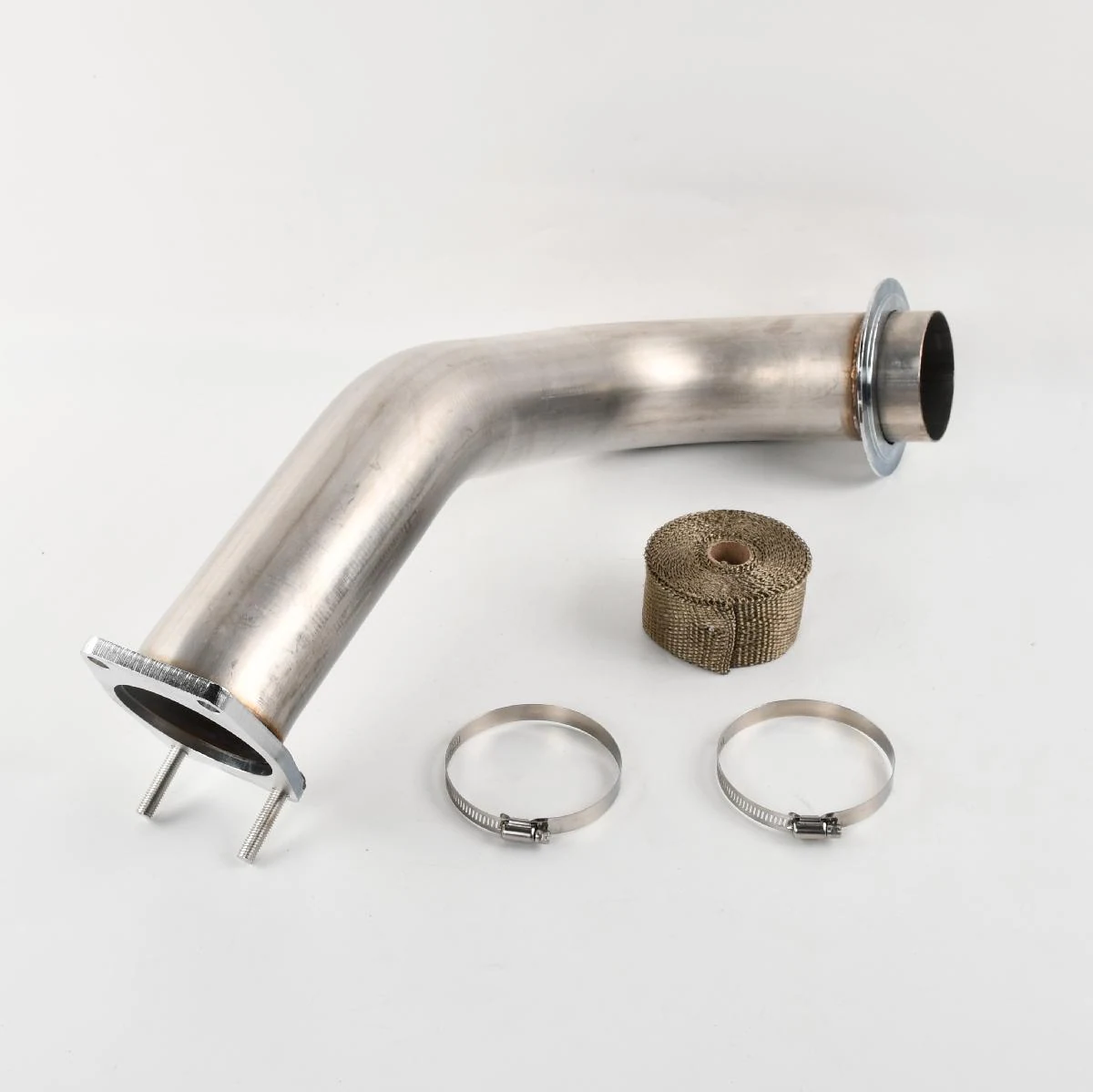Mirror polished stainless steel 3.5 inch Duramax exhaust downpipe with CNC machined turbo flange