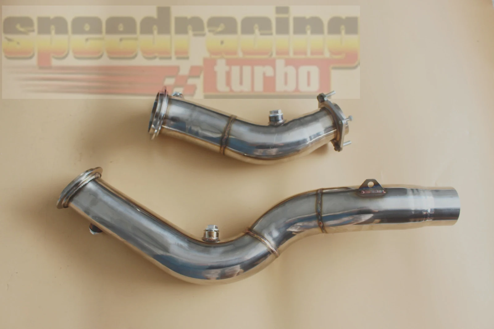 Black finished 3 inch exhaust downpipe for BMW M3 M4 with CNC machined flanges and black hardware