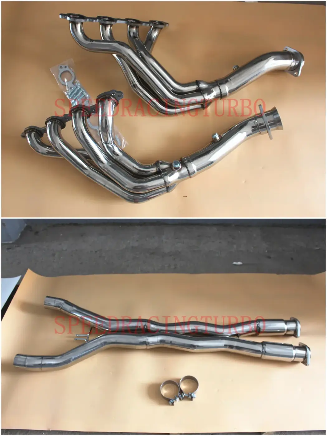 Mirror polished stainless steel exhaust header and downpipe kit for 2014-2016 Corvette C7 with 1-7/8 inch primaries and 3 inch downpipe