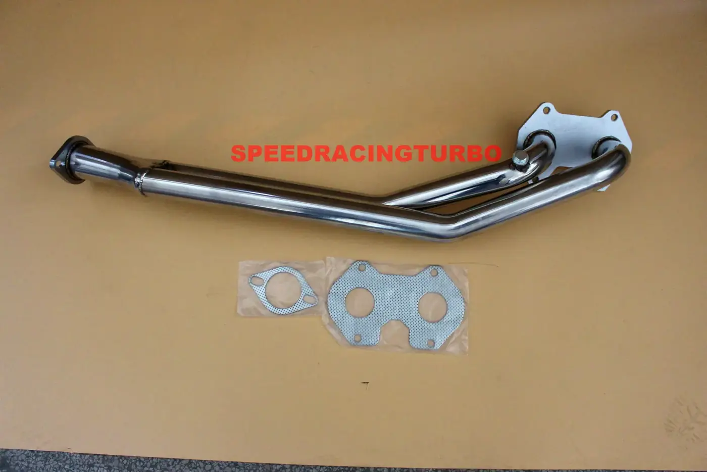 Pair of stainless steel exhaust headers for Mazda RX-7 1984-1991 with CNC machined flanges and mandrel bent tubing