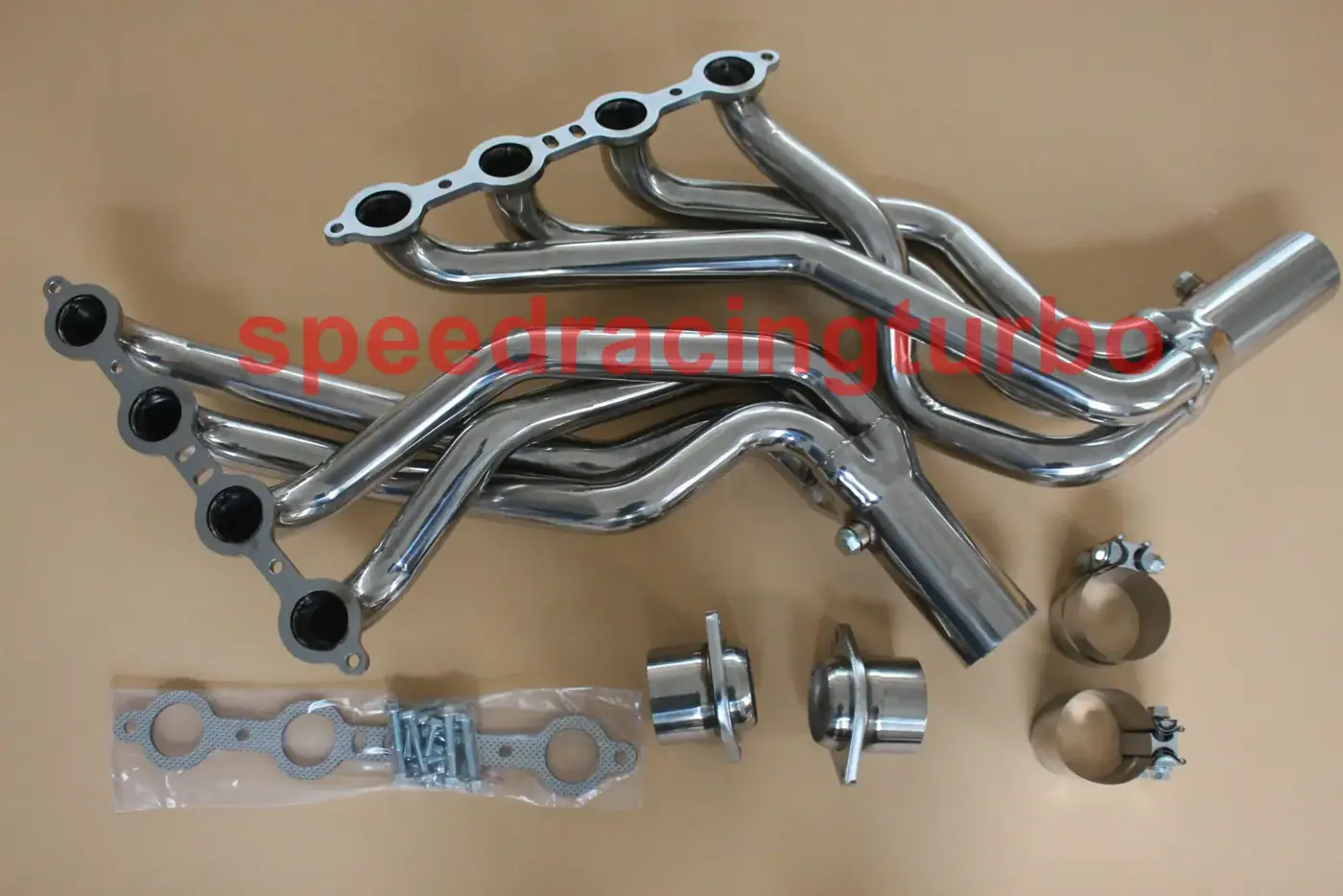 Stainless steel exhaust header for 2004-2007 Cadillac CTS-V with 1-7/8 inch primary tubes and CNC machined flanges