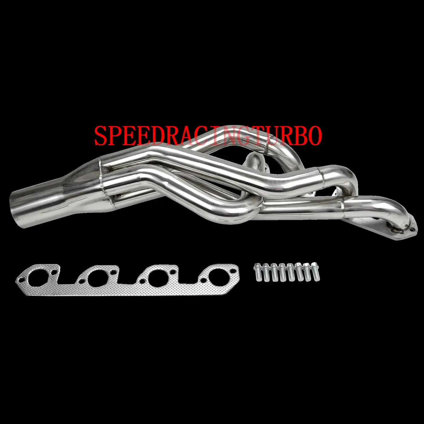Polished stainless steel 1-3/4 inch exhaust header for 1974-1980 Ford Pinto and 1982-1992 Ranger with CNC machined flanges