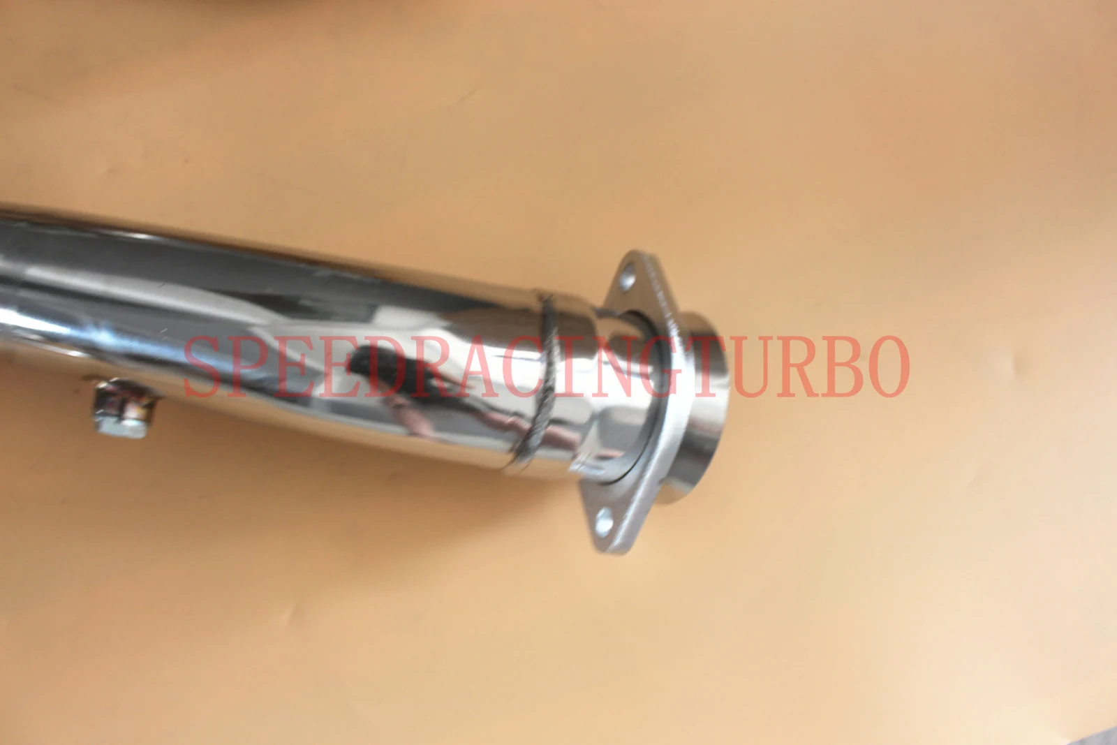 Side view of 4-1 racing exhaust header with TIG welded joints for Corvette C7