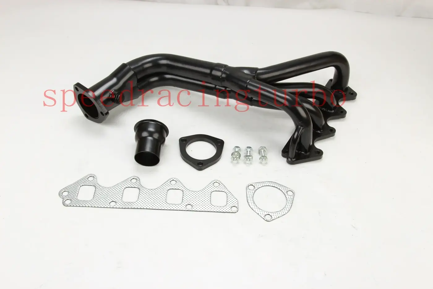 Polished stainless steel exhaust header for Suzuki Samurai and Geo Tracker with 1.3L and 1.6L L4 engine