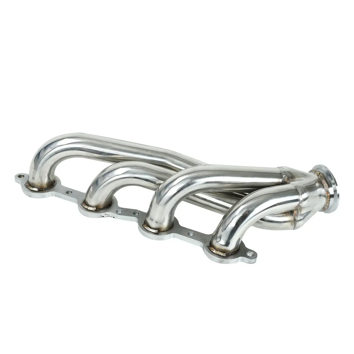 Back view of the header showing the collector merge spikes and flange alignment