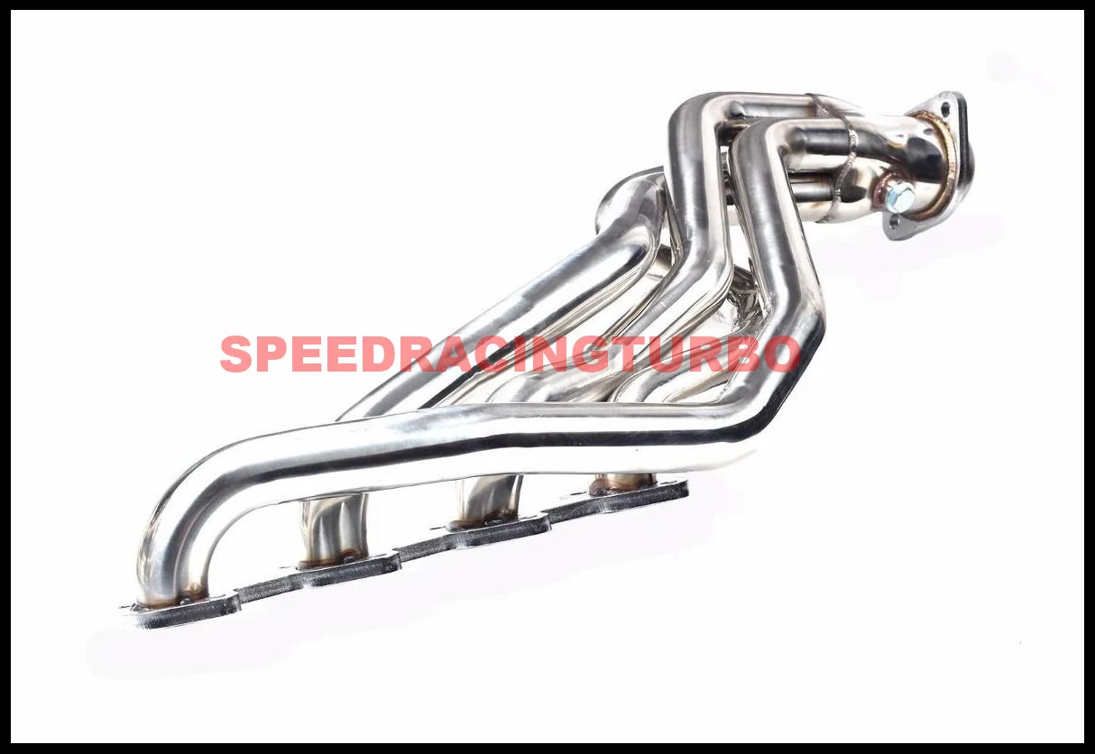 Close-up of CNC machined flange on 201 stainless steel header for Ford Mustang GT 4.6L
