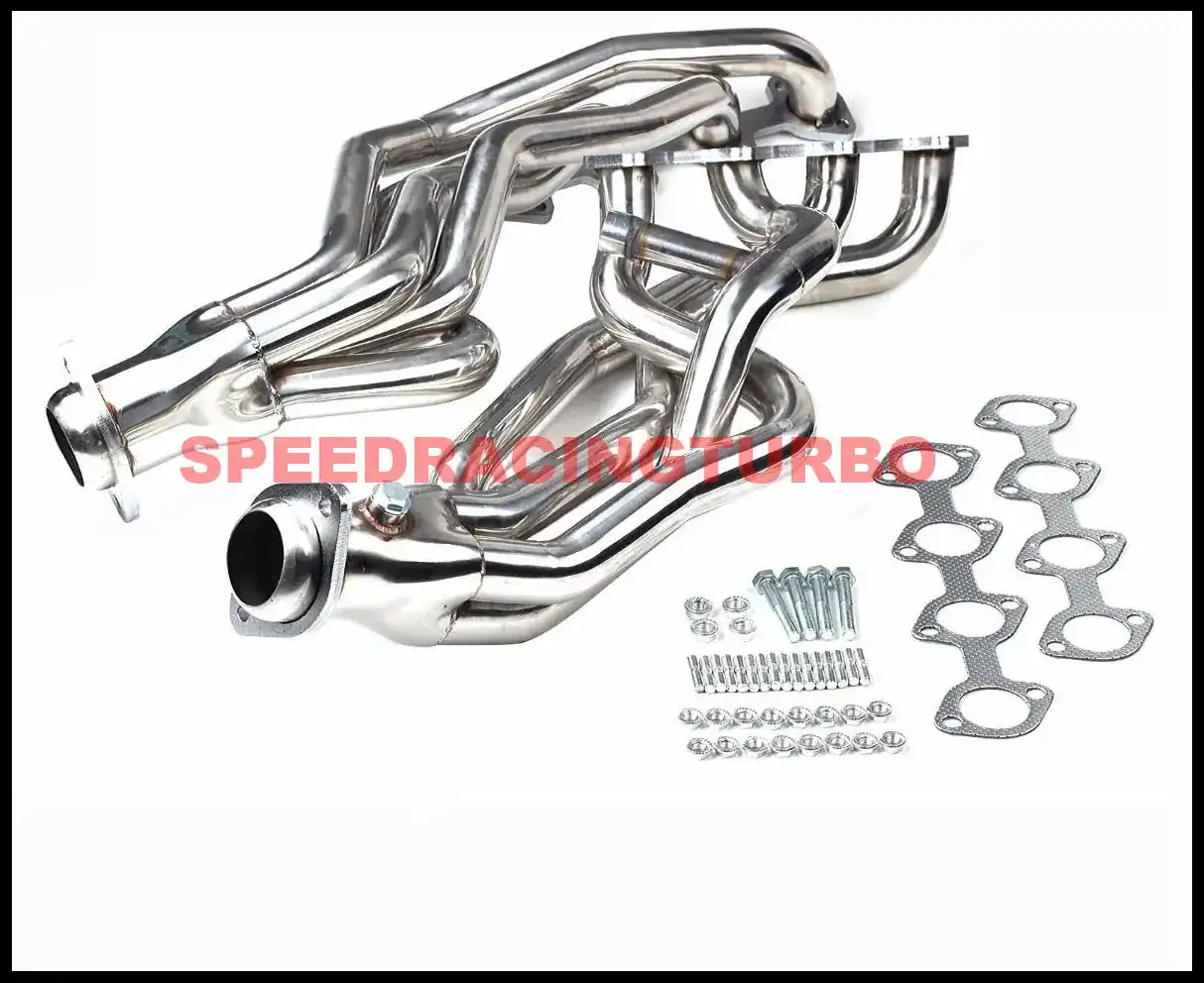 Mirror polished stainless steel exhaust manifold headers for 1996-2004 Ford Mustang GT with CNC machined flanges