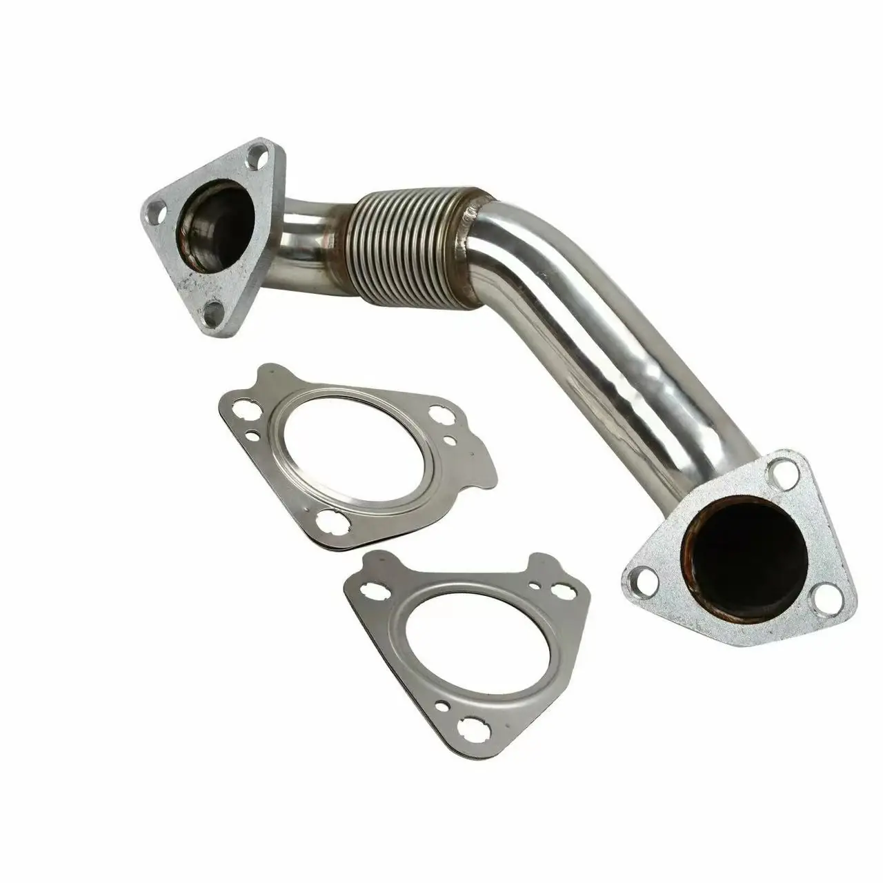 Mirror polished stainless steel 16.9 inch Duramax exhaust up-pipe with CNC machined turbo flange