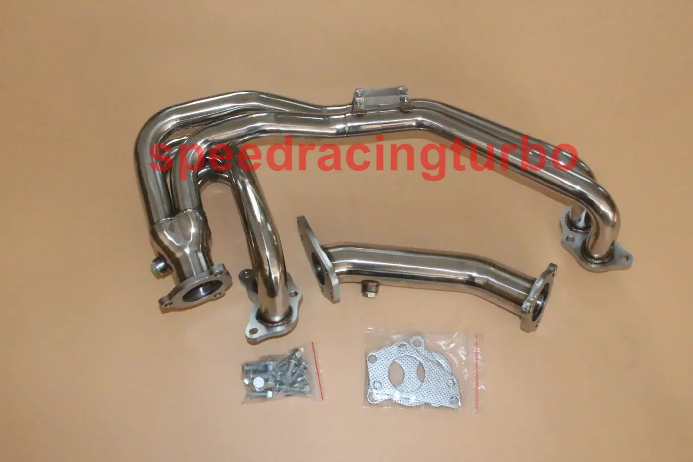 Stainless steel 1-7/8 inch exhaust header for 2002-2006 Impreza WRX and STI with polished finish and CNC machined flanges